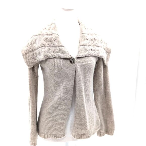 Sarah Spencer Wool Angora Beige Snap Brooch Open Cowl Cardigan Size Small - Picture 1 of 6